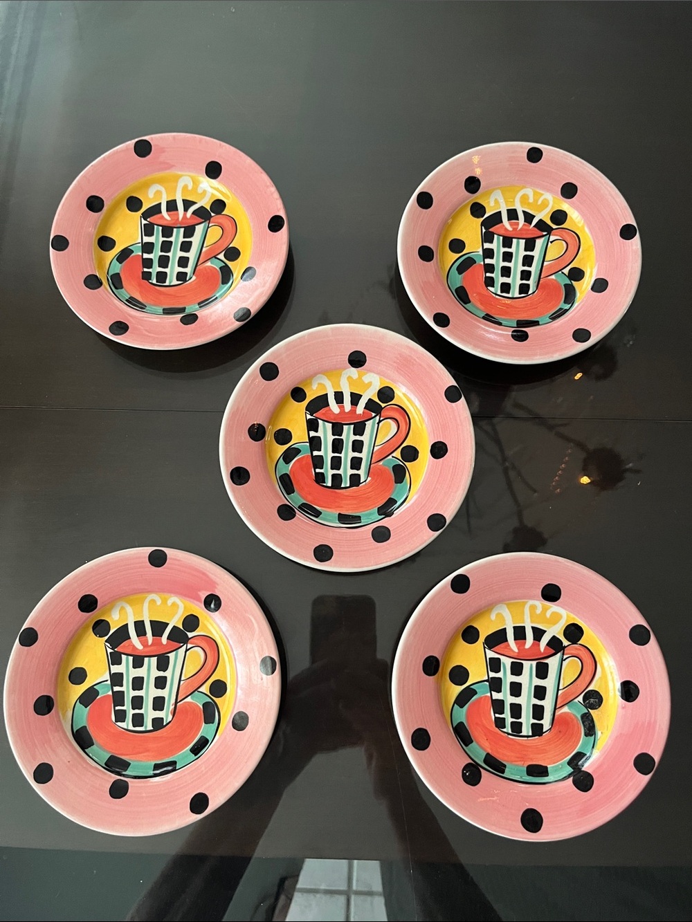 Magnolia Pink Polka Dot Coffee Cup Snack Plates - Set of 5